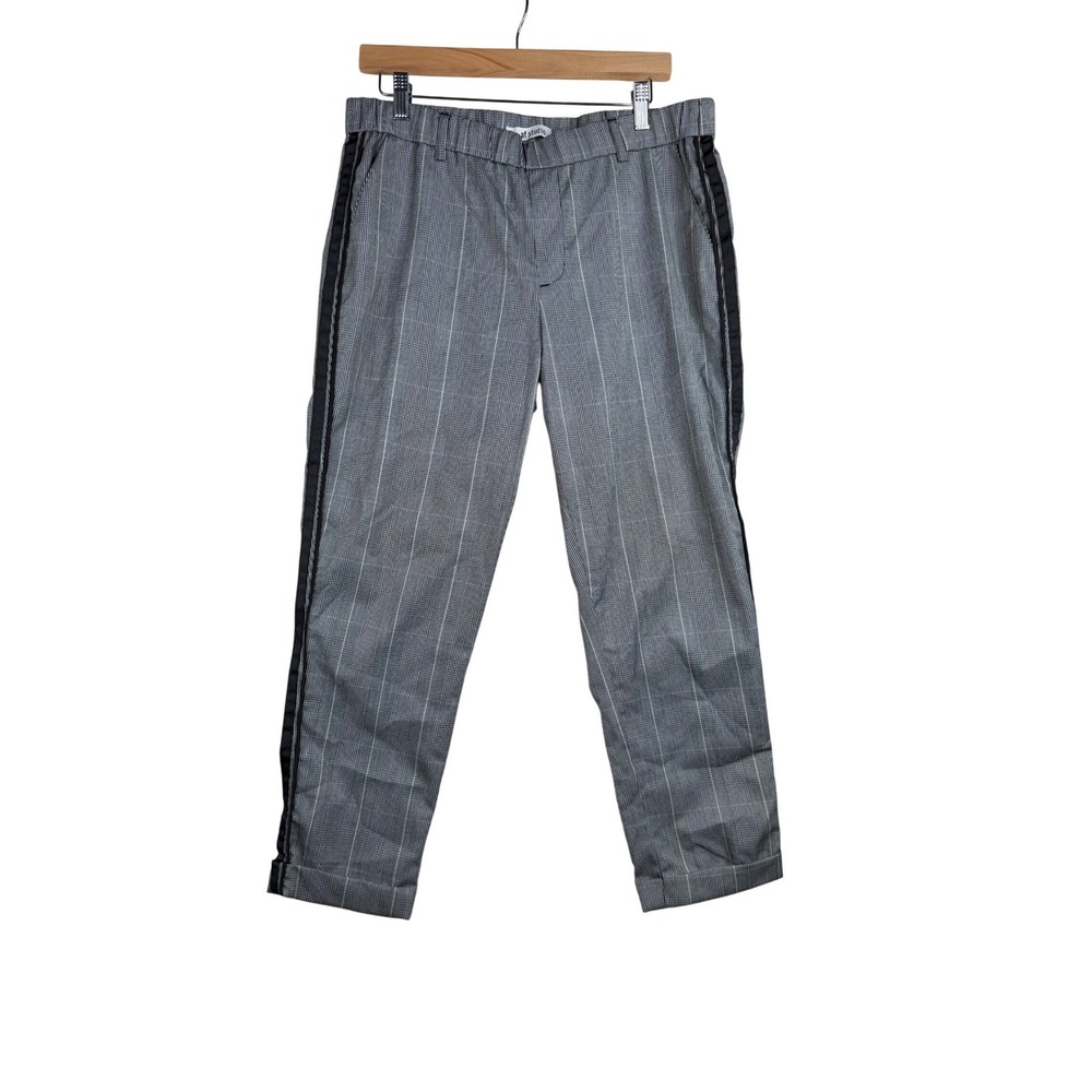 Af Studio Plaid Elastic Waist Cropped Dress Pants size Large Black/White